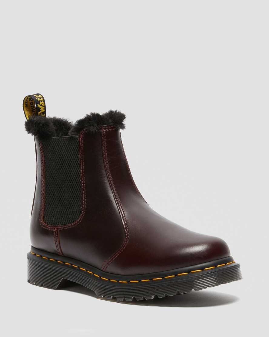 Dr. Martens 2976 Leonore Faux Fur Lined Chelsea Støvler Dame Burgunder [3751FPLHY]